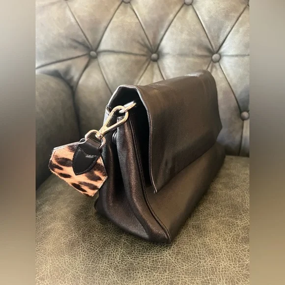 MaxMara Shoulder Bag Napa Leather Animal Print Black Small - Picture 3 of 16